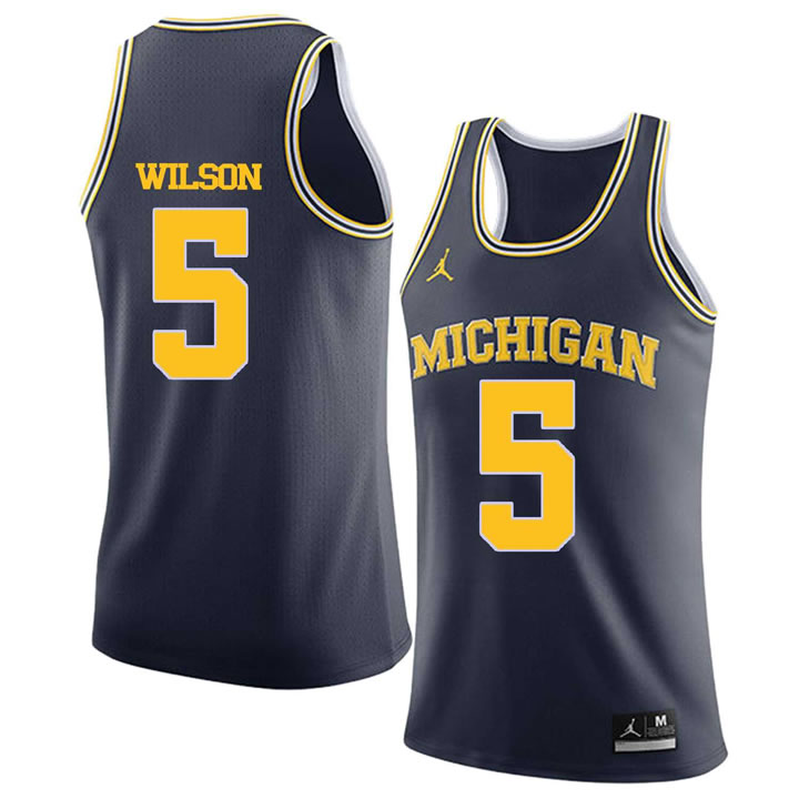University of Michigan #5 D.J. Wilson Navy College Basketball Jersey